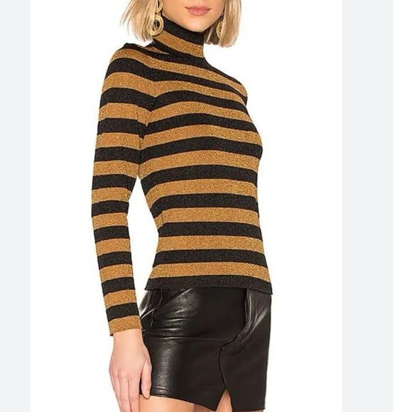 ALICE + OLIVIA Roberta Turtleneck Sweater in Metallic Black & Biscuit Small - Picture 2 of 9